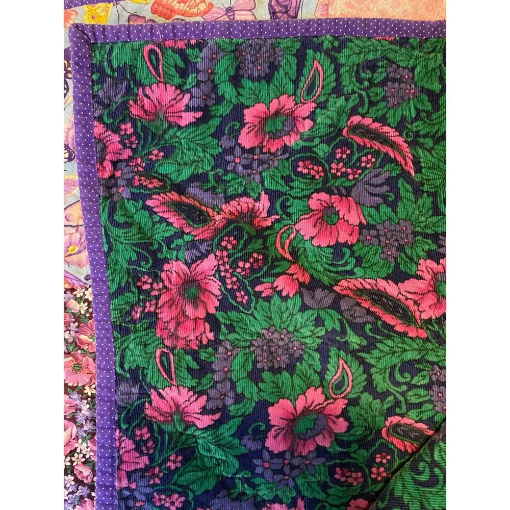 Vtg Handmade patchwork quilt Wall hang Lap quilt Pink‎ ,yellow, purple butterfly